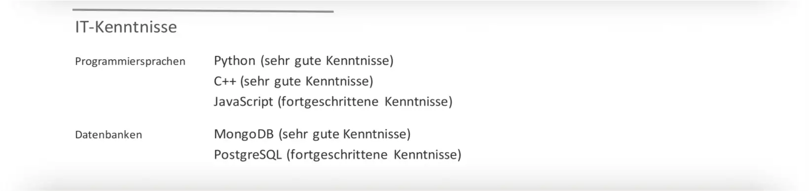 EDV-Kenntnisse in eigener Kategorie im Lebenslauf EDV-Kenntnisse in eigener Kategorie im Lebenslauf