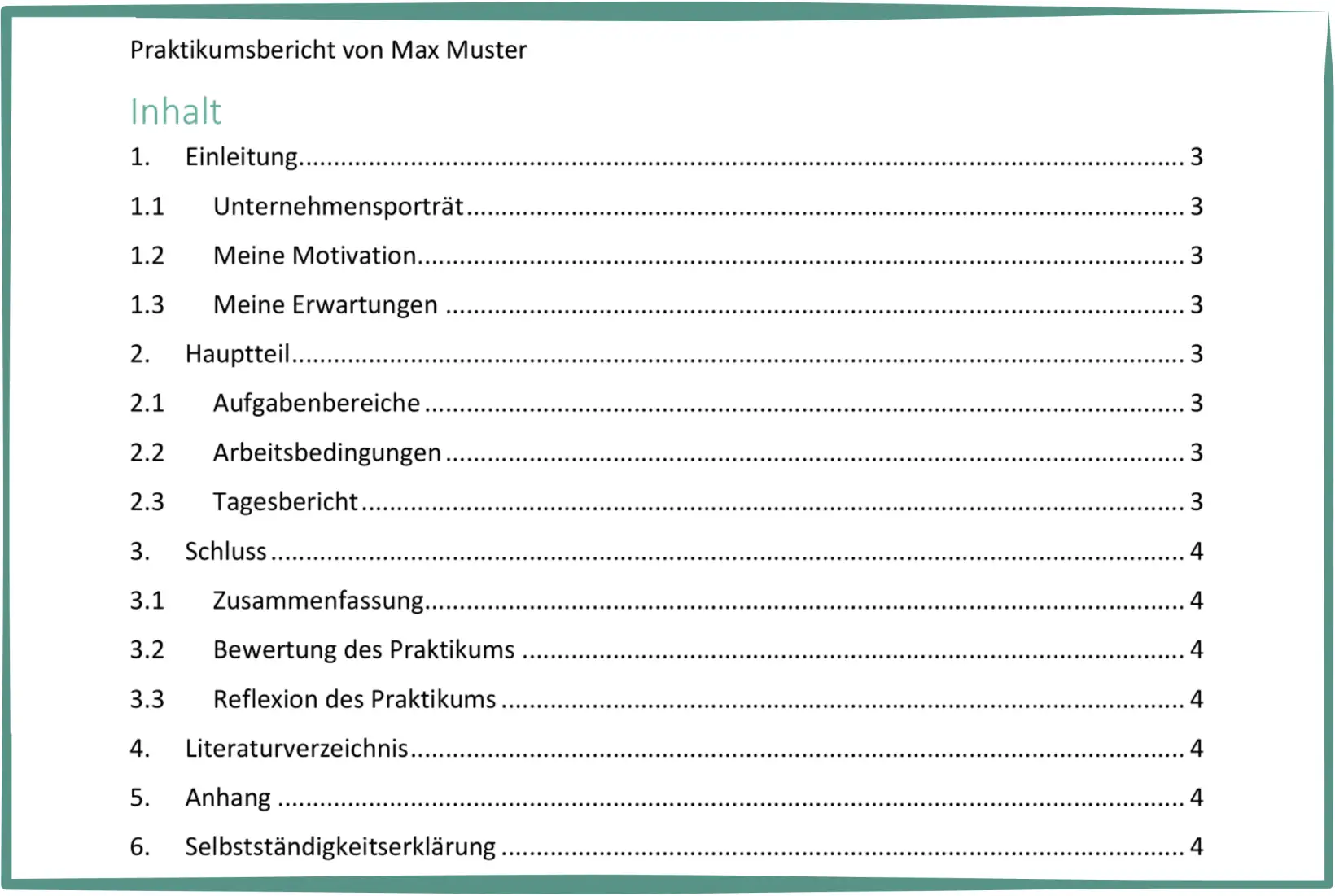 Praktikumsbericht - Inhaltsverzeichnis