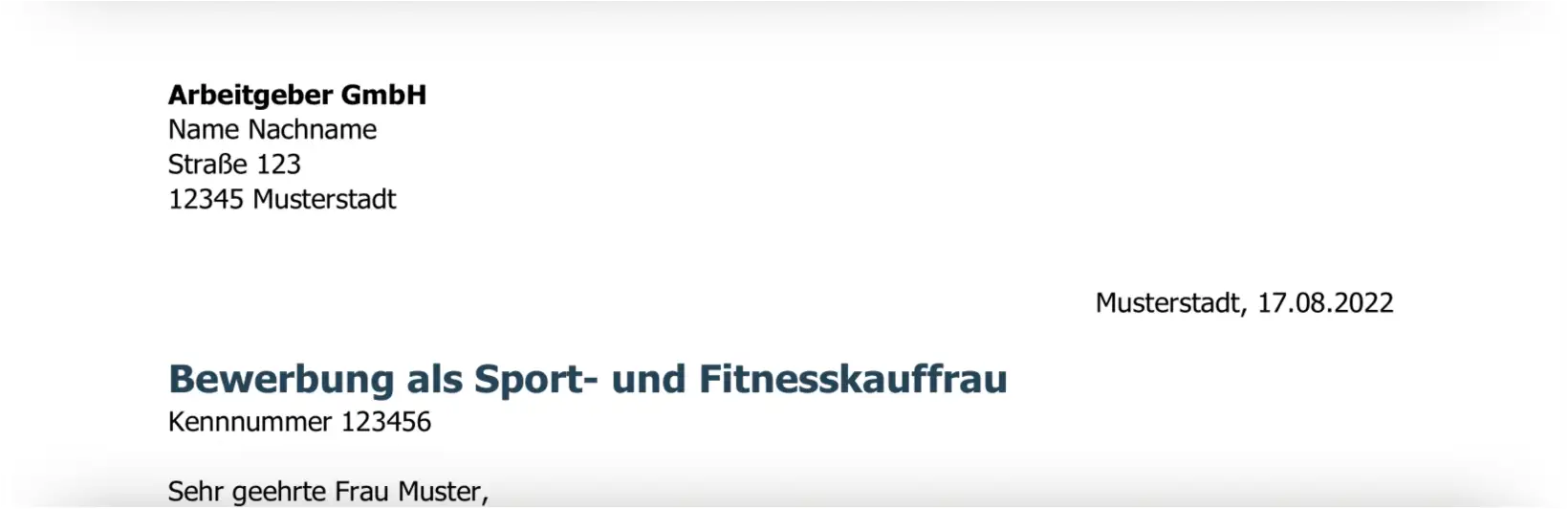 Beispiel für den Betreff im Bewerbungsschreiben Beispiel für den Betreff im Bewerbungsschreiben