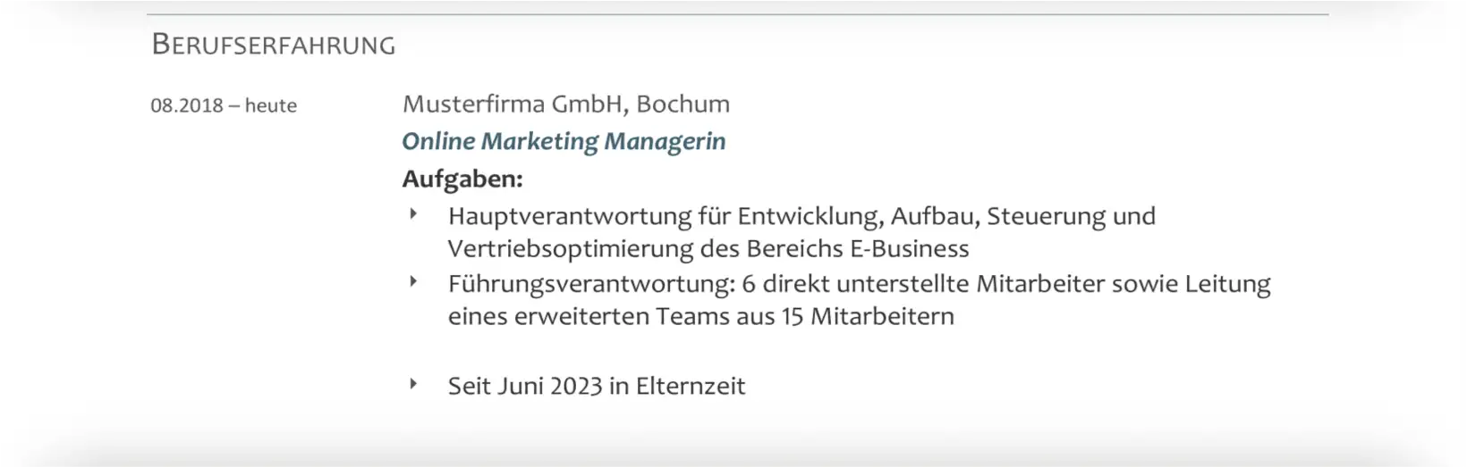 Elternzeit im Lebenslauf mit Anstellungsverhältnis Elternzeit im Lebenslauf mit Anstellungsverhältnis