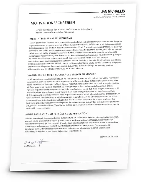 Motivationsschreiben Studium