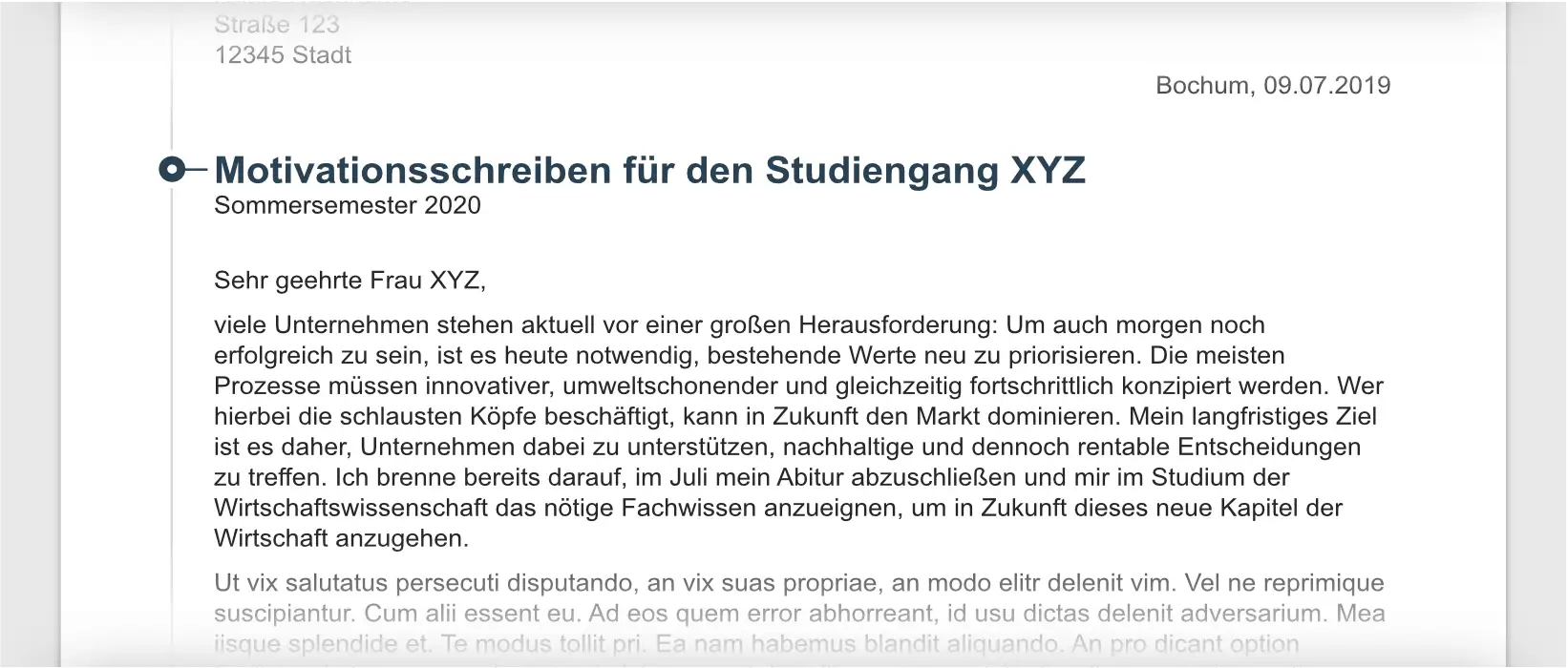 Motivationsschreiben Studium Beispiel Einleitung