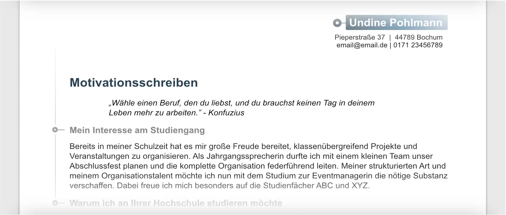 Motivationsschreiben Studium Beispiel Erster Absatz
