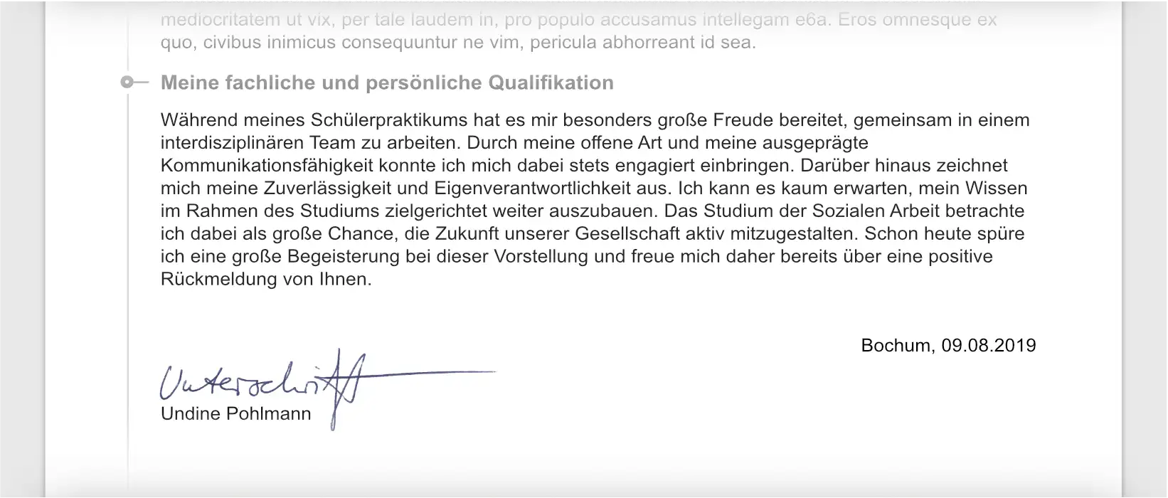 Motivationsschreiben Studium Beispiel Dritter Absatz