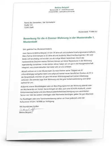 Wohnungsbewerbung - Beispiel Wohnungsbewerbung - Beispiel