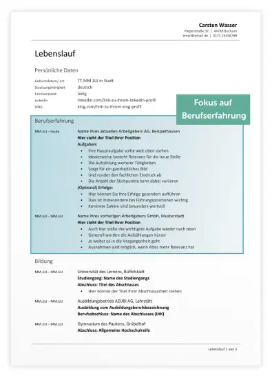 Lebenslaufvorlage Berufserfahrene Lebenslaufvorlage Berufserfahrene