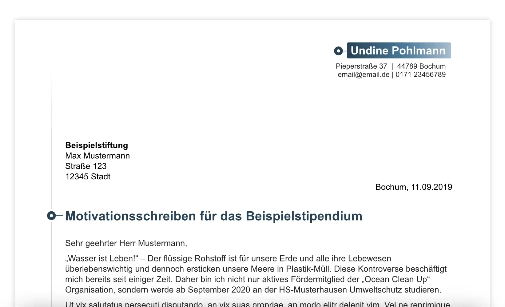 Motivationsschreiben Stipendium Einleitung