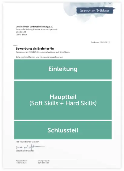 Bewerbung Erzieher*in - Anschreiben Bewerbung Erzieher*in - Anschreiben