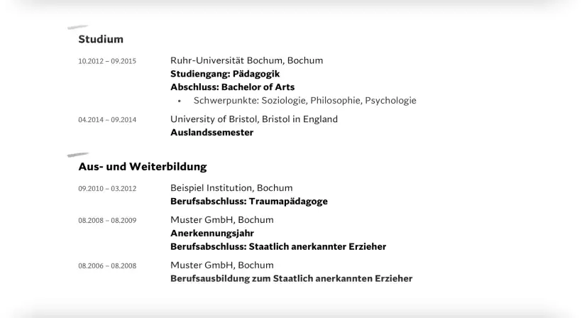Bewerbung Erzieher*in - Lebenslauf - Bildungsweg Bewerbung Erzieher*in - Lebenslauf - Bildungsweg
