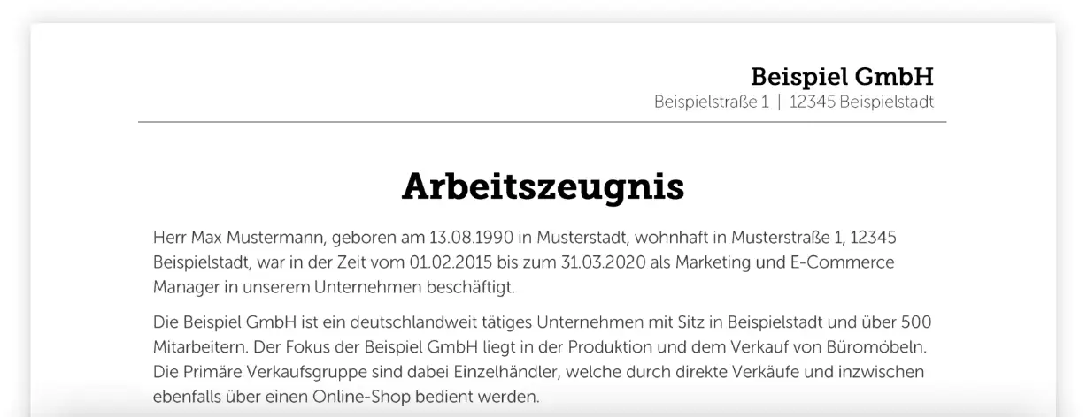 Qualifiziertes Arbeitszeugnis - Einleitung mit Briefkopf