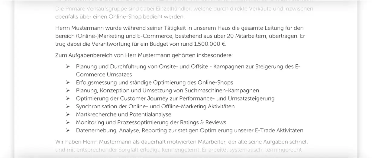 Qualifiziertes Arbeitszeugnis - Tätigkeitsbeschreibung