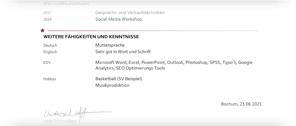 Hobbys im Lebenslauf - Beispiel Hobbys im Lebenslauf - Beispiel