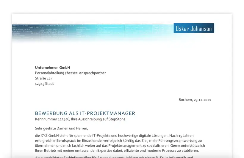 Bewerbung IT - Einleitung des Anschreibens
