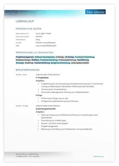 Bewerbung IT - Lebenslauf