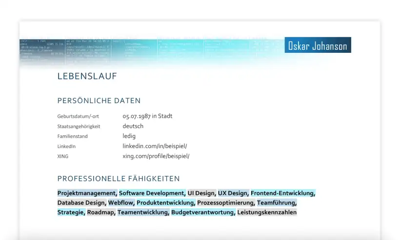 Bewerbung IT - Lebenslauf - Persönliche Daten
