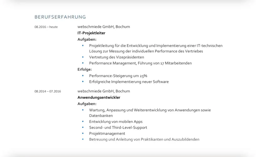 Bewerbung IT - Lebenslauf - Berufserfahrung