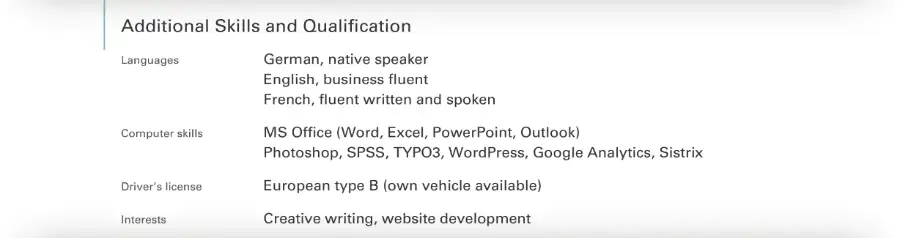 Curriculum Vitae / CV - Additional Skills and Qualification