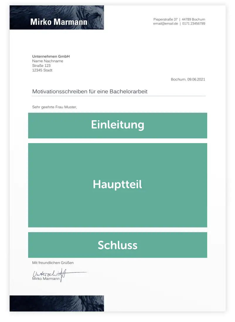 Motivationsschreiben Bachelorarbeit Masterarbeit - Gliederung
