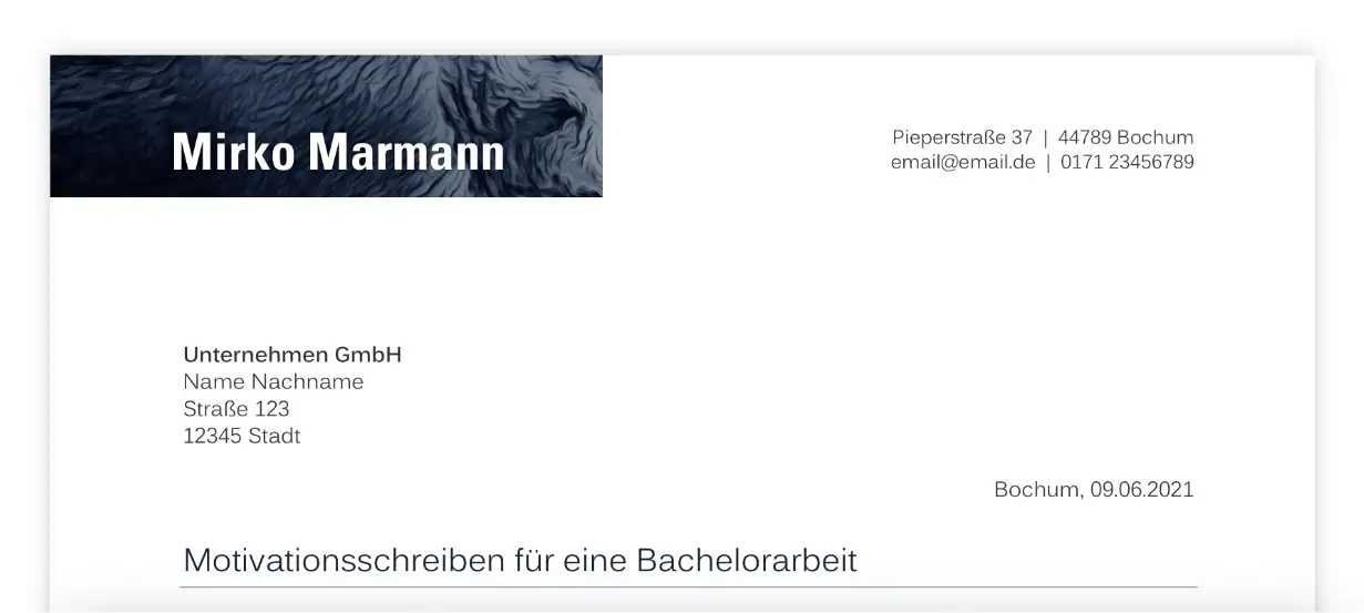 Motivationsschreiben Bachelorarbeit Masterarbeit - Briefkopf