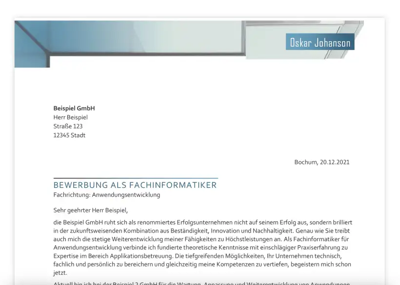 Bewerbung Fachinformatiker - Einleitung des Anschreibens