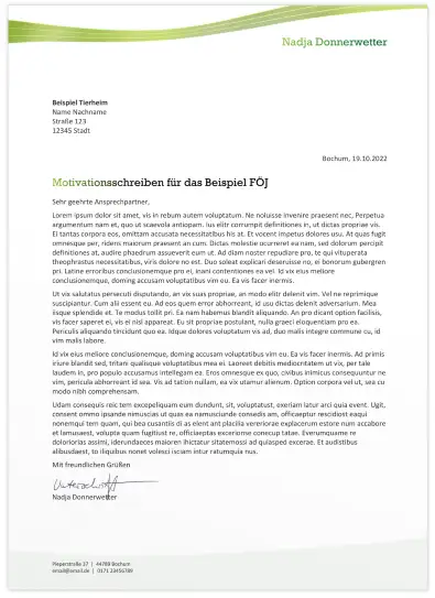FÖJ Bewerbung - Motivationsschreiben