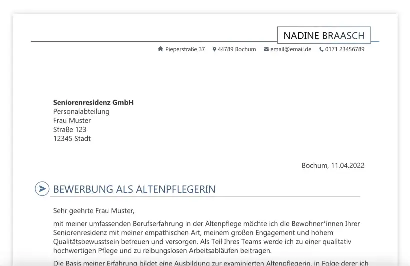 Bewerbung Altenpfleger*in - Einleitung des Anschreibens