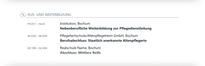 Bewerbung Altenpfleger*in - Lebenslauf - Bildungsweg