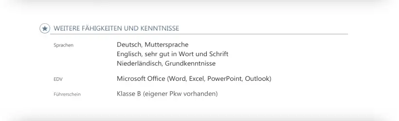 Bewerbung Altenpfleger*in - Lebenslauf - Weitere Fähigkeiten