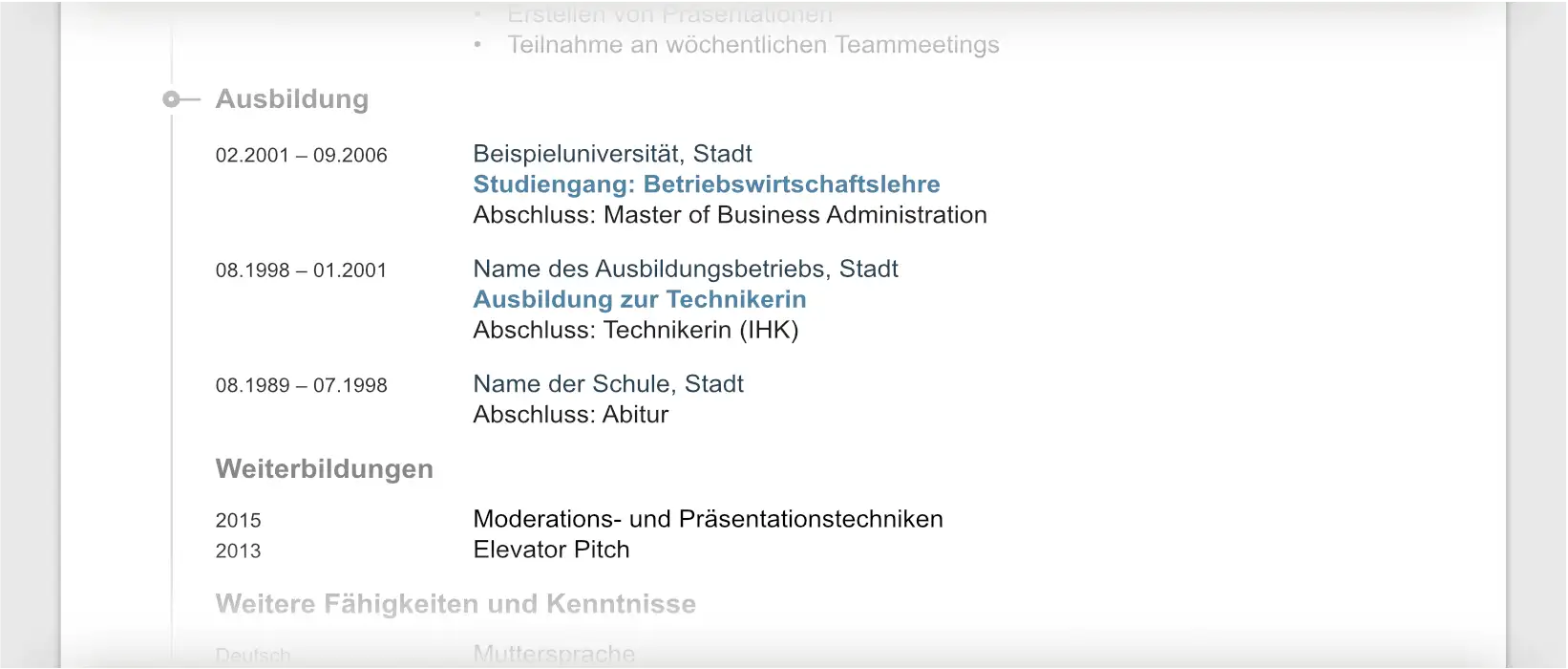 Lebenslauf Layout - Ausbildung