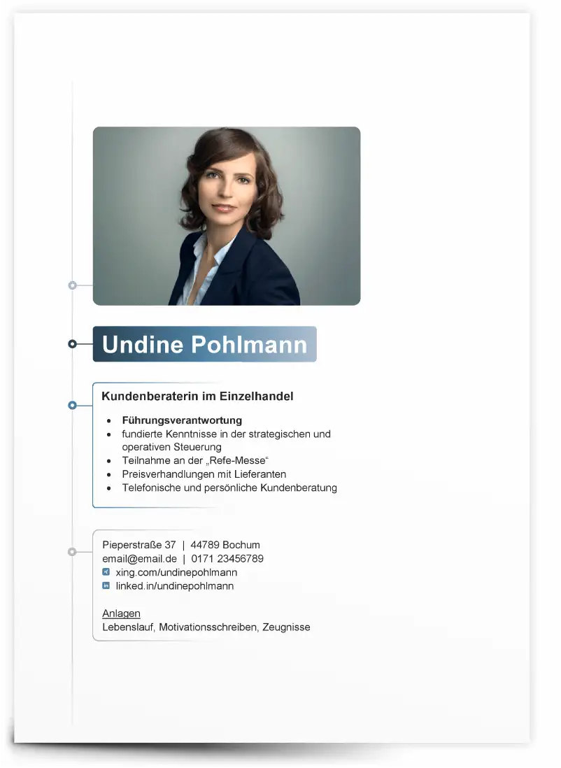 Deckblatt der Bewerbung