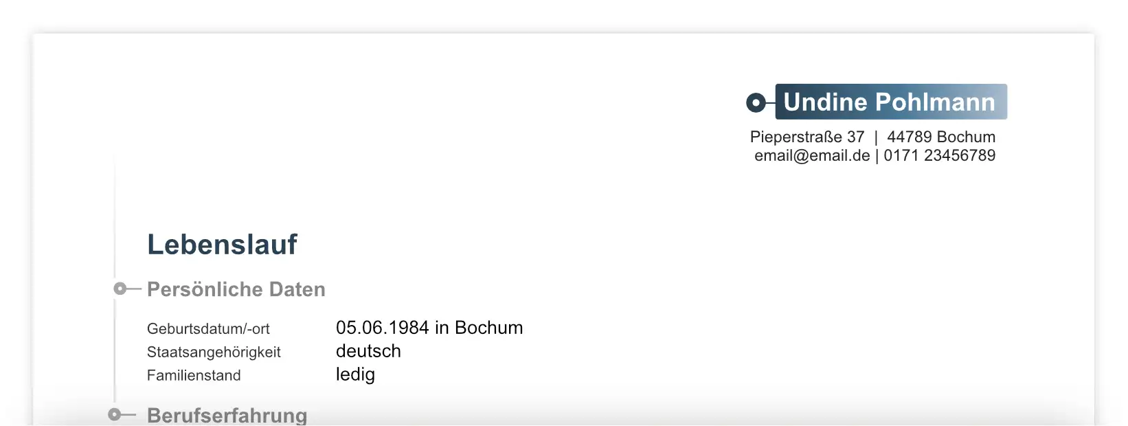 Lebenslauf Layout - Kopfzeile