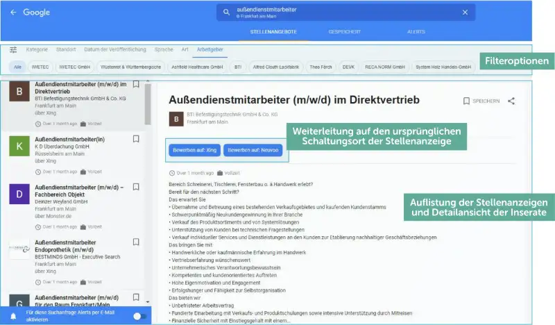 Google for Jobs - Detailansicht Google for Jobs - Detailansicht