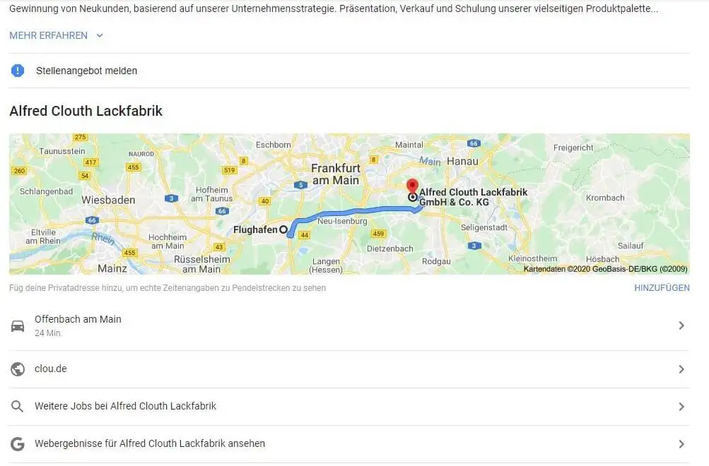 Google for Jobs - Anfahrtsweg via Google Maps Google for Jobs - Anfahrtsweg via Google Maps